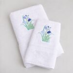 JUEGO DE TOALLA Y TOALLON BORDADO TULIPAN  AZUL